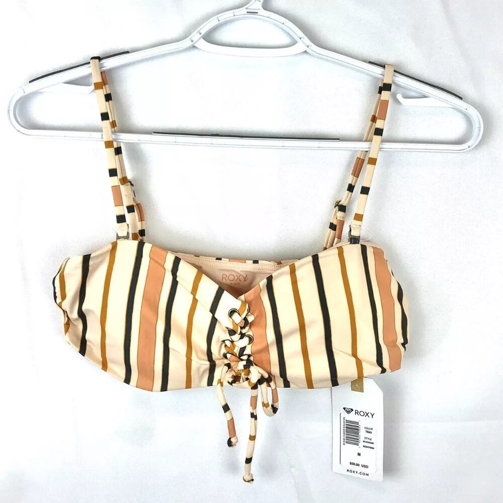 Roxy Women’s Striped Beige Padded Bikini Top Size Medium